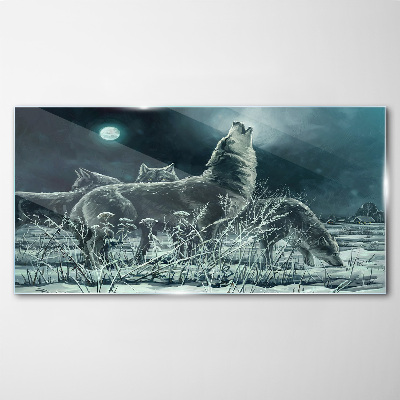 Wolves Under the Moon Wall art on glass