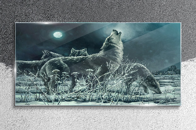 Wolves Under the Moon Wall art on glass