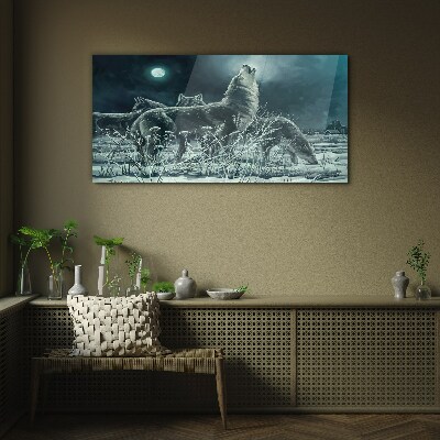 Wolves Under the Moon Wall art on glass