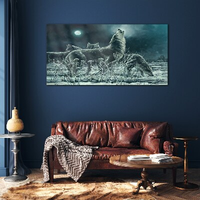 Wolves Under the Moon Wall art on glass