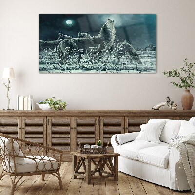 Wolves Under the Moon Wall art on glass