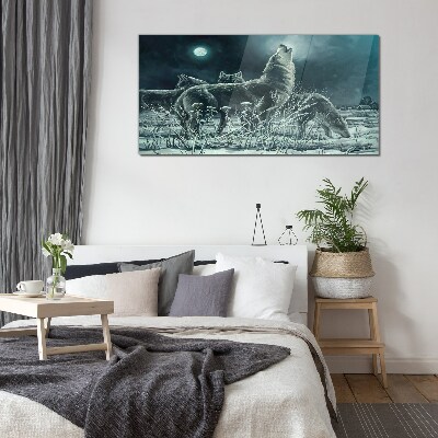 Wolves Under the Moon Wall art on glass
