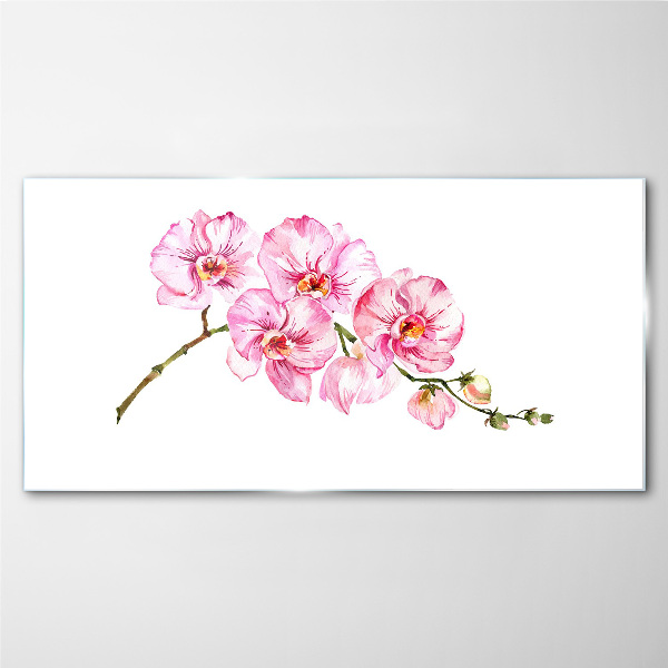 Pink orchids on a white background Glass art print