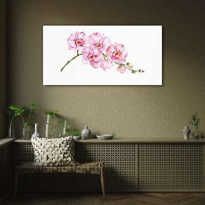 Pink orchids on a white background Glass art print