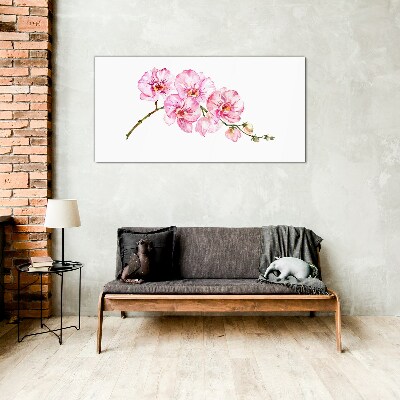 Pink orchids on a white background Glass art print