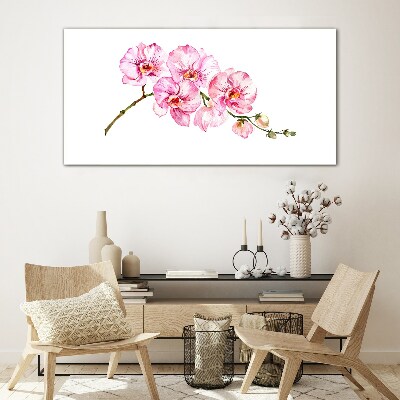 Pink orchids on a white background Glass art print