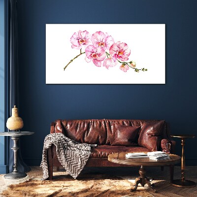 Pink orchids on a white background Glass art print