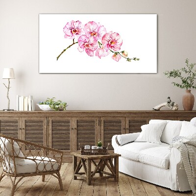 Pink orchids on a white background Glass art print
