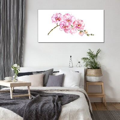 Pink orchids on a white background Glass art print
