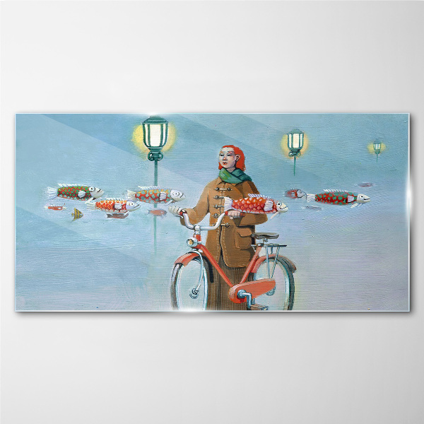 A cyclist's fish trip Wall art on glass