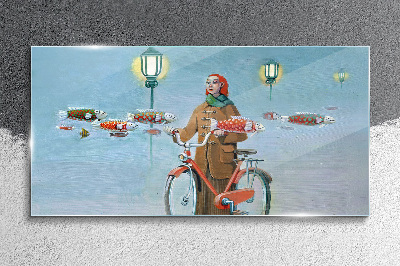 A cyclist's fish trip Wall art on glass