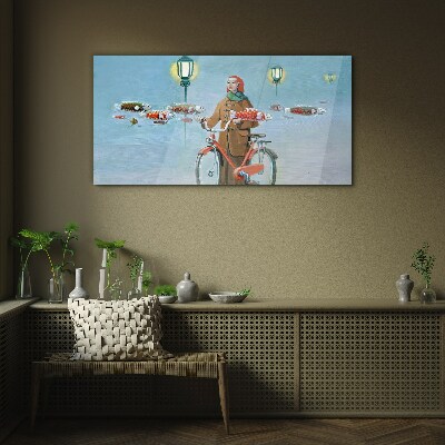 A cyclist's fish trip Wall art on glass