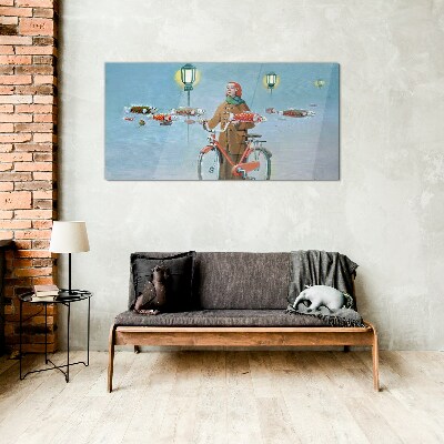 A cyclist's fish trip Wall art on glass