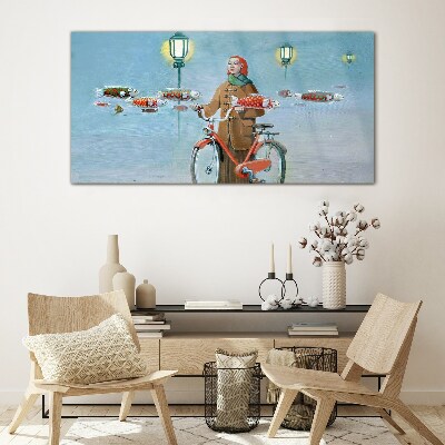 A cyclist's fish trip Wall art on glass