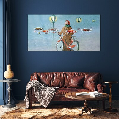 A cyclist's fish trip Wall art on glass