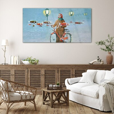 A cyclist's fish trip Wall art on glass