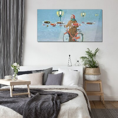 A cyclist's fish trip Wall art on glass