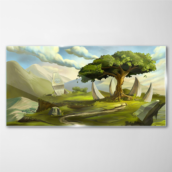 Green Oasis in the Mountain Landscape Glass art print