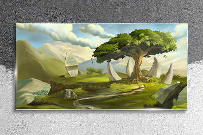 Green Oasis in the Mountain Landscape Glass art print
