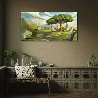 Green Oasis in the Mountain Landscape Glass art print