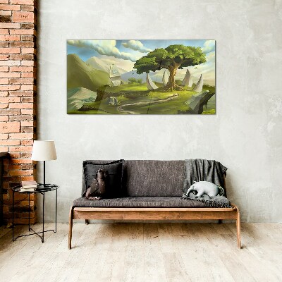 Green Oasis in the Mountain Landscape Glass art print
