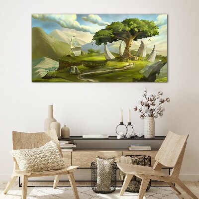Green Oasis in the Mountain Landscape Glass art print