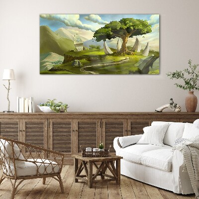 Green Oasis in the Mountain Landscape Glass art print