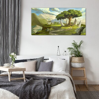 Green Oasis in the Mountain Landscape Glass art print