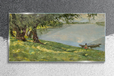 A peaceful landscape by the river Wall art on glass