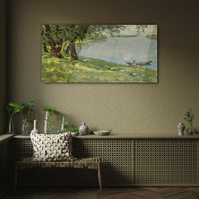 A peaceful landscape by the river Wall art on glass