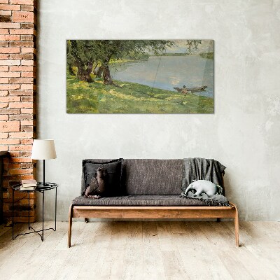 A peaceful landscape by the river Wall art on glass