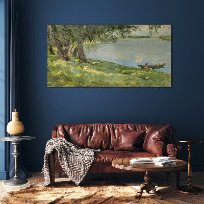 A peaceful landscape by the river Wall art on glass