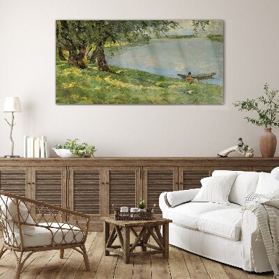 A peaceful landscape by the river Wall art on glass