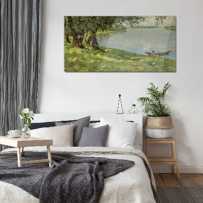 A peaceful landscape by the river Wall art on glass