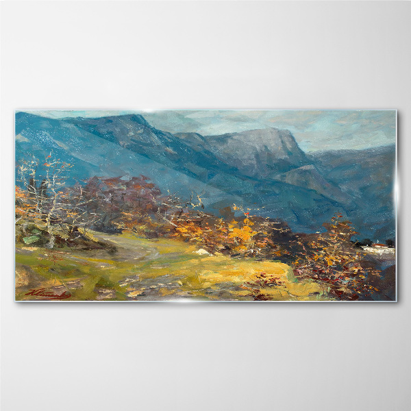 Mountain landscape in autumn colors Wall art on glass