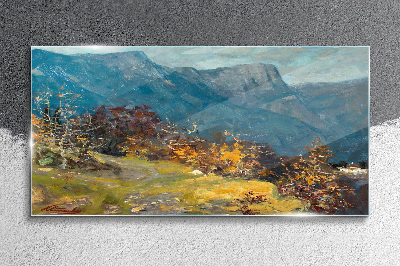 Mountain landscape in autumn colors Wall art on glass