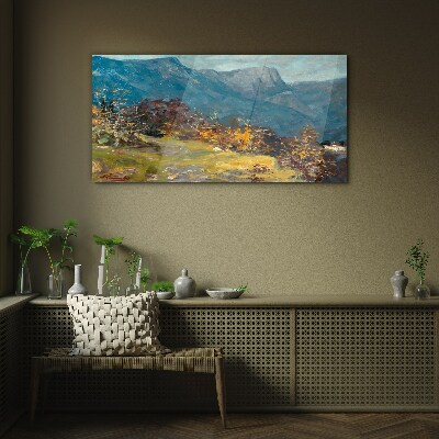 Mountain landscape in autumn colors Wall art on glass