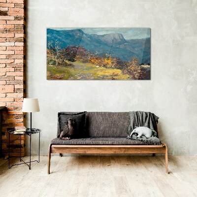 Mountain landscape in autumn colors Wall art on glass