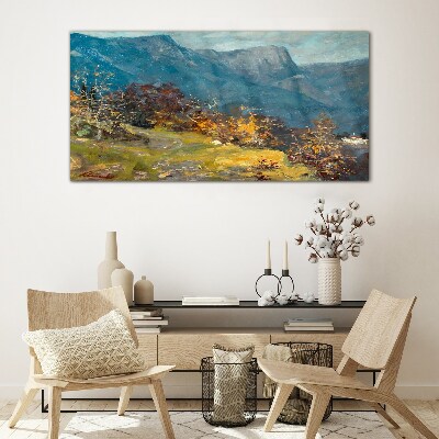 Mountain landscape in autumn colors Wall art on glass
