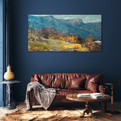 Mountain landscape in autumn colors Wall art on glass
