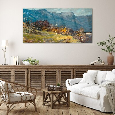 Mountain landscape in autumn colors Wall art on glass
