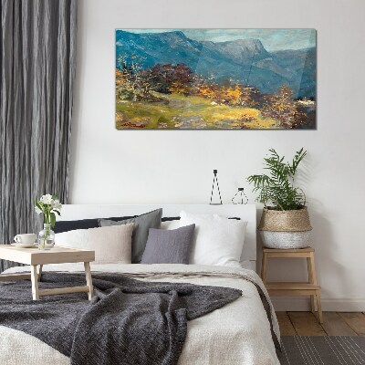 Mountain landscape in autumn colors Wall art on glass
