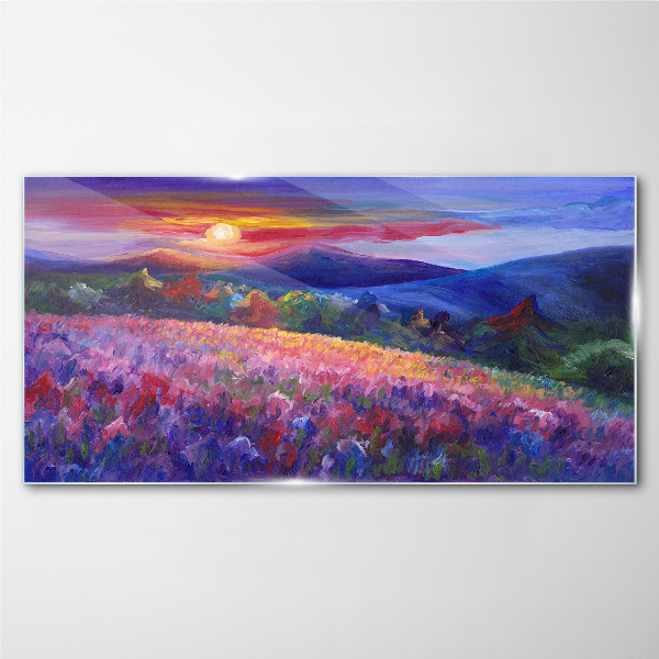 Landscape in sunset colors Wall art on glass