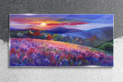 Landscape in sunset colors Wall art on glass