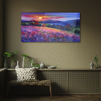 Landscape in sunset colors Wall art on glass