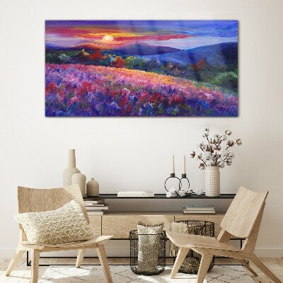 Landscape in sunset colors Wall art on glass