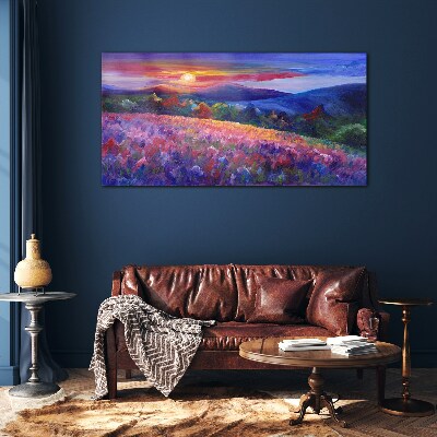 Landscape in sunset colors Wall art on glass