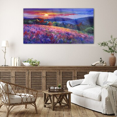 Landscape in sunset colors Wall art on glass
