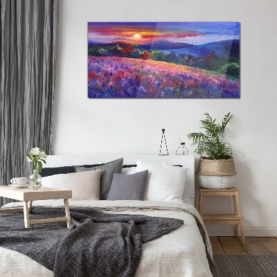 Landscape in sunset colors Wall art on glass