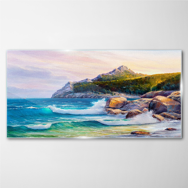 Calm Sea at Sunset Wall art on glass